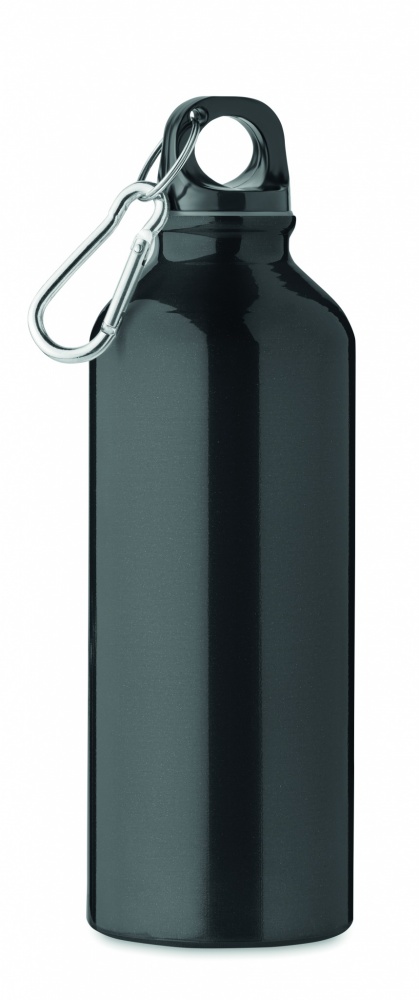 Logotrade advertising product image of: 500 ml single-walled water bottle made of recycled aluminum with a carabiner